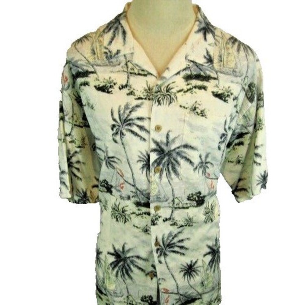 Mens Palm Island Green Floral Aloha Island Hawaiian SS Casual Shirt sz XL